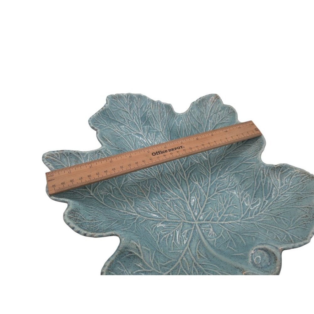 Vintage California Pottery Maple Leaf Platter in Turquoise 13" - Picture 6 of 13